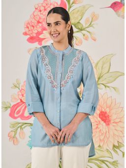 Lakshita - Blue Nylon Embroidered Shirt