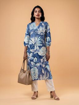 VISMAY - Blue Viscose Printed Flared Kurta