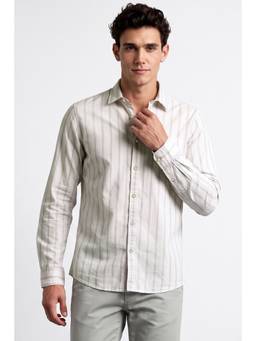 Allen Solly - Men Off White Stripes Full Sleeves Shirt