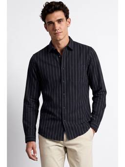 Allen Solly - Men Navy Blue Stripes Full Sleeves Shirt