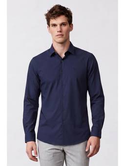 Allen Solly - Men Navy Blue Solid Full Sleeves Shirt