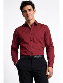 Allen Solly - Men Maroon Solid Full Sleeves Shirt