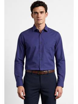 Allen Solly - Men Navy Blue Solid Full Sleeves Shirt