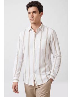 Allen Solly - Men Off White Stripes Full Sleeves Shirt