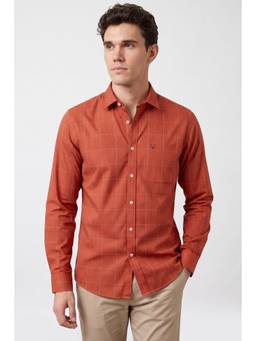 Allen Solly - Men Orange Checks Full Sleeves Shirt