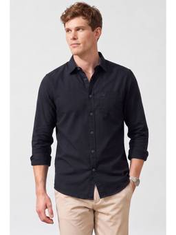 Allen Solly - Men Navy Blue Solid Full Sleeves Shirt