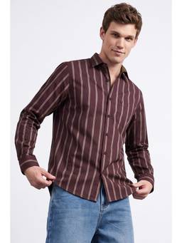 Allen Solly - Men Maroon Stripes Full Sleeves Shirt