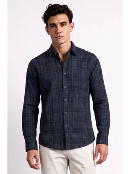 Allen Solly - Men Navy Blue Checks Full Sleeves Shirt