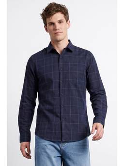 Allen Solly - Men Navy Blue Checks Full Sleeves Shirt
