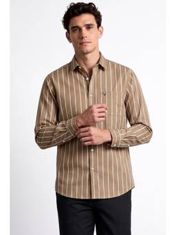 Allen Solly - Men Khaki Stripes Full Sleeves Shirt