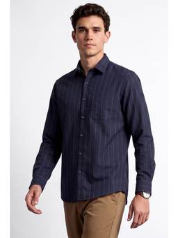 Allen Solly - Men Navy Blue Stripes Full Sleeves Shirt