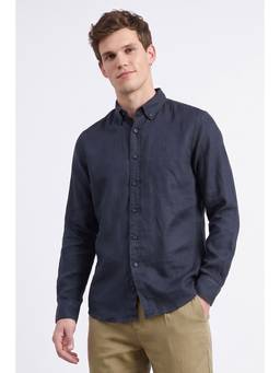 Allen Solly - Men Navy Blue Solid Full Sleeves Shirt