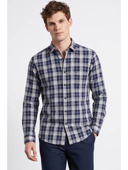 Allen Solly - Men Navy Blue Checks Full Sleeves Shirt