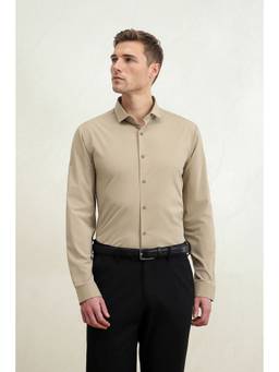 Louis Philippe - Men Beige Solid Full Sleeves Shirt