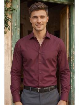 Louis Philippe - Men Maroon Solid Full Sleeves Shirt