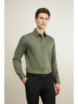 Louis Philippe - Men Olive Solid Full Sleeves Shirt