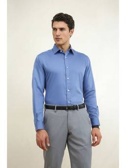 Louis Philippe - Men Blue Solid Full Sleeves Shirt