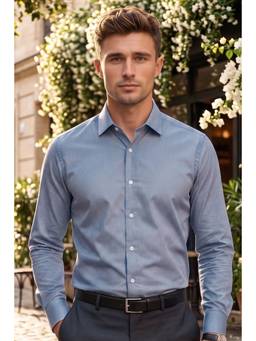 Louis Philippe - Men Blue Solid Full Sleeves Shirt