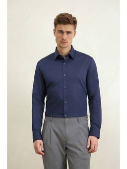 Louis Philippe - Men Navy Blue Solid Full Sleeves Shirt
