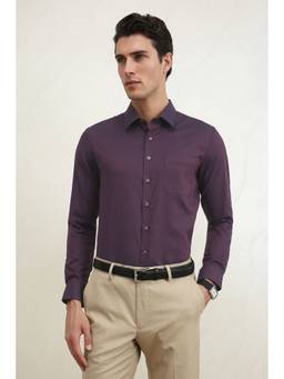 Louis Philippe - Men Purple Self Design Full Sleeves Shirt