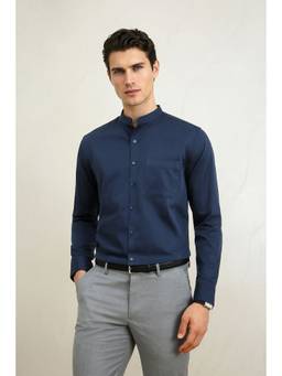 Louis Philippe - Men Navy Blue Solid Full Sleeves Shirt
