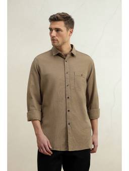 Louis Philippe - Men Beige Solid Full Sleeves Shirt