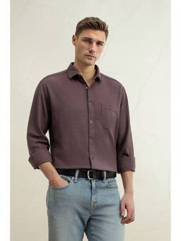 Louis Philippe - Men Brown Solid Full Sleeves Shirt