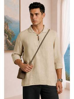 Louis Philippe - Men Beige Solid Full Sleeves Shirt