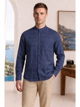 Louis Philippe - Men Navy Blue Checks Full Sleeves Shirt