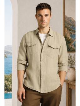 Louis Philippe - Men Beige Solid Full Sleeves Shirt