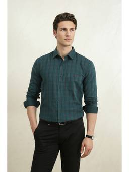 Louis Philippe - Men Green Checks Full Sleeves Shirt
