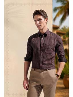 Louis Philippe - Men Brown Stripes Full Sleeves Shirt