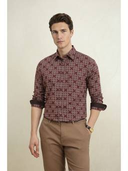 Louis Philippe - Men Maroon Printed Full Sleeves Shirt