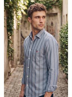 Louis Philippe - Men Grey Stripes Full Sleeves Shirt