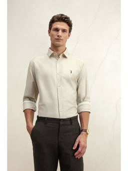 Louis Philippe - Men Beige Solid Full Sleeves Shirt