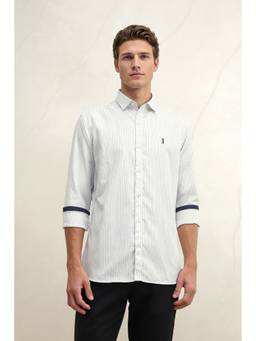 Louis Philippe - Men White Stripes Full Sleeves Shirt