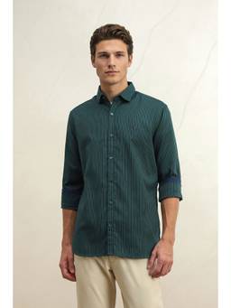 Louis Philippe - Men Dark Green Stripes Full Sleeves Shirt
