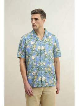 Louis Philippe - Men Blue Floral Printed Half Sleeves Shirt