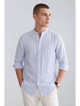 Peter England - Men Blue Stripes Full Sleeves Shirt