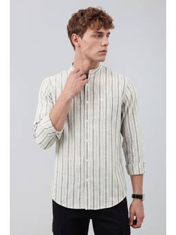 Peter England - Men Olive Stripes Full Sleeves Shirt