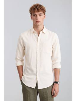 Peter England - Men Cream Solid Full Sleeves Shirt