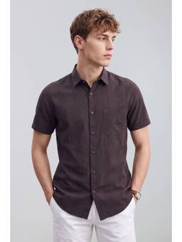 Peter England - Men Purple Stripes Half Sleeves Shirt