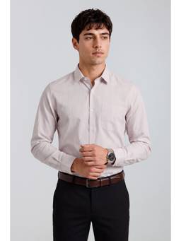 Peter England - Men Pink Stripes Full Sleeves Shirt
