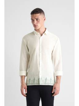 Van Heusen - Men Off White Printed Full Sleeves Shirt
