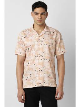 Van Heusen - Men Peach Printed Half Sleeves Shirt