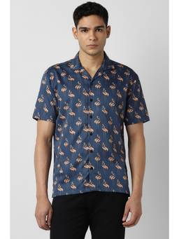 Van Heusen - Men Navy Blue Printed Half Sleeves Shirt