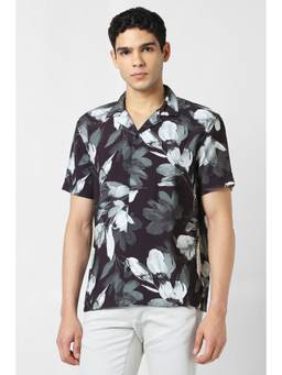 Van Heusen - Men Black Floral Printed Half Sleeves Shirt