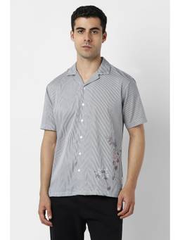 Van Heusen - Men Black Stripes Half Sleeves Shirt