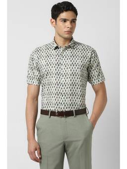 Van Heusen - Men Green-White Printed Half Sleeves Shirt