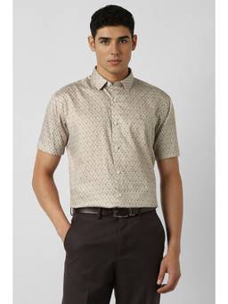 Van Heusen - Men Beige Printed Half Sleeves Shirt
